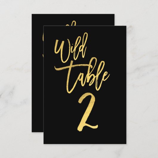 Gold Script Wild Birthday Party Table Number 2 Kaart (Voorkant / Achterkant)