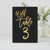 Gold Script Wild Birthday Party Table Number 3 Kaart (Staand voorkant)