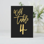 Gold Script Wild Birthday Party Table Number 4 Kaart (Staand voorkant)