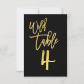 Gold Script Wild Birthday Party Table Number 4 Kaart (Achterkant)