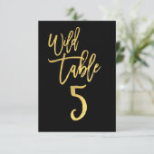 Gold Script Wild Birthday Party Table Number 5 Kaart (Staand voorkant)
