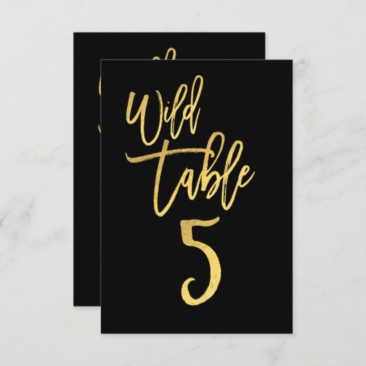 Gold Script Wild Birthday Party Table Number 5 Kaart (Voorkant / Achterkant)