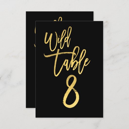 Gold Script Wild Birthday Party Table Number 8 Kaart (Voorkant / Achterkant)