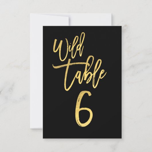 Gold Script Wilde Dagen Party Table Number 6 Kaart (Achterkant)