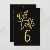 Gold Script Wilde Dagen Party Table Number 6 Kaart (Voorkant / Achterkant)
