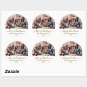 Gold Script Witte Familie Foto Vrolijk Kerstfeest Ronde Sticker (Vel)