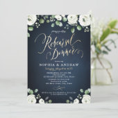 Gold script witte floral repesal Dinner Kaart (Staand voorkant)