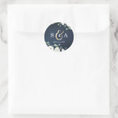Gold script witte florale monogram bruiloft ronde sticker (Tas)