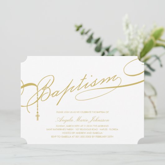 Gold Scripted Baptism Rosary Cross-religieus Kaart (Staand voorkant)
