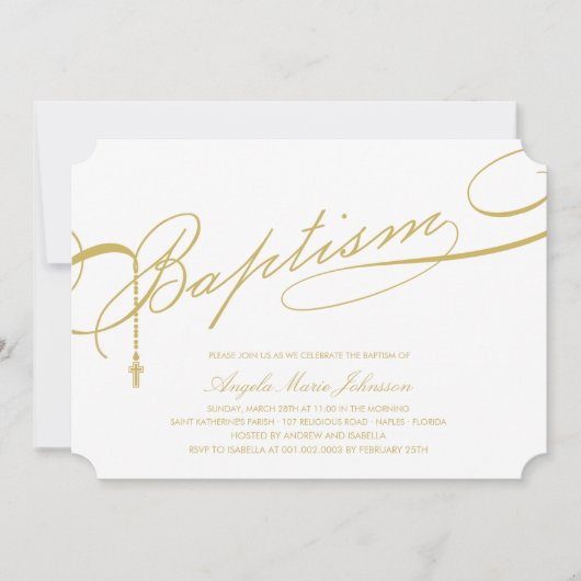 Gold Scripted Baptism Rosary Cross-religieus Kaart (Voorkant)