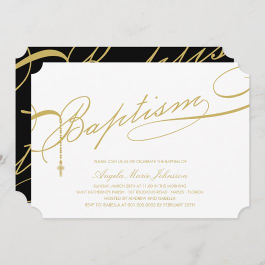 Gold Scripted Baptism Rosary Cross-religieus Kaart (Voorkant / Achterkant)