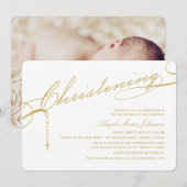 Gold Scripted Christening Cross Foto Religieuze Kaart (Voorkant / Achterkant)