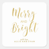 Gold Scripted Merry en Bright Vierkante Sticker (Voorkant)