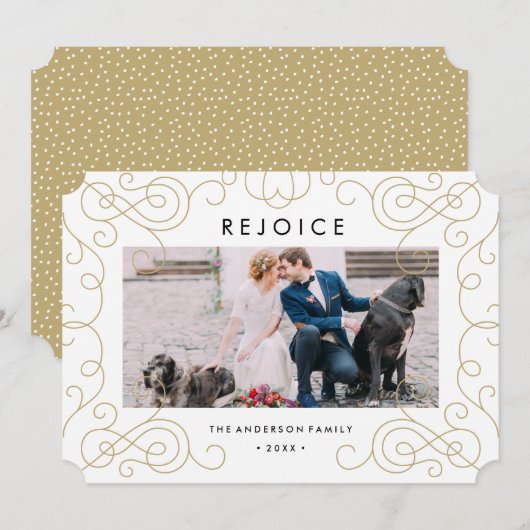 Gold Scroll Holiday-fotokaart Feestdagenkaart (Voorkant / Achterkant)