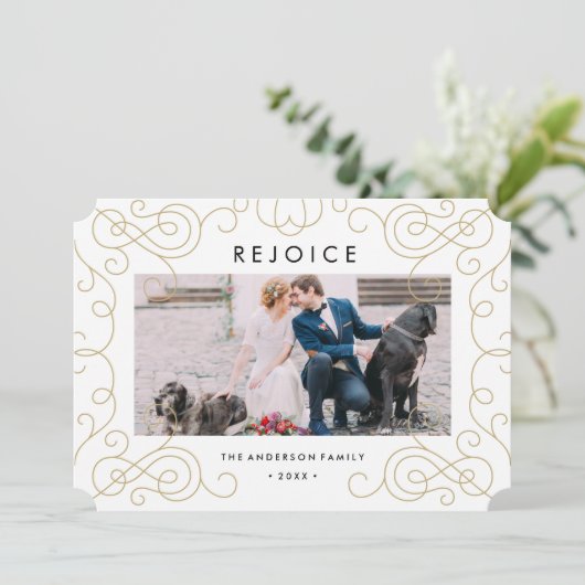 Gold Scroll Holiday-fotokaart Feestdagenkaart (Staand voorkant)