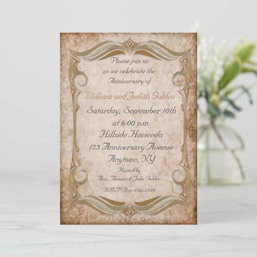 Gold Scroll Lijst Invitation Kaart (Staand voorkant)
