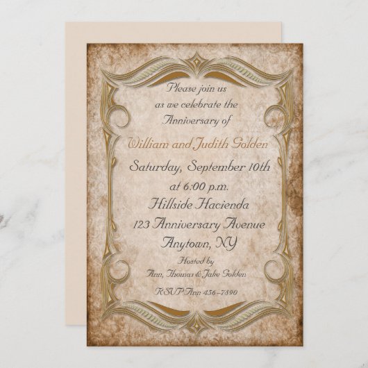 Gold Scroll Lijst Invitation Kaart (Voorkant / Achterkant)