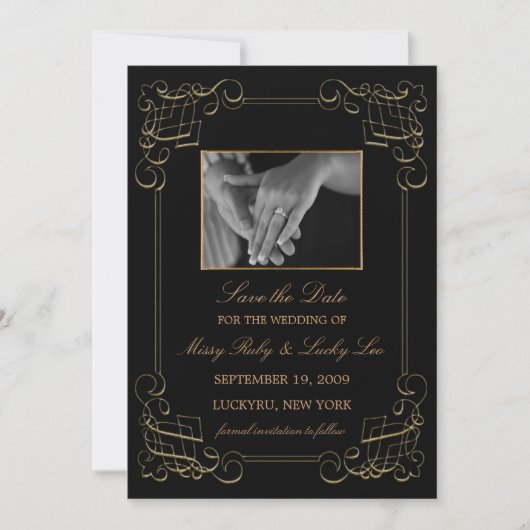 Gold Scroll Save the Date Annouting (Voorkant)