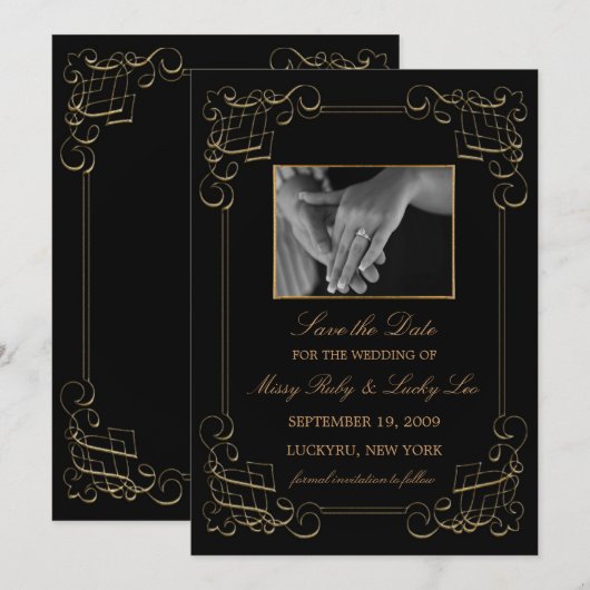 Gold Scroll Save the Date Annouting (Voorkant / Achterkant)
