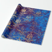 Gold Scroll Work Flowers op Blue Cadeaupapier (Uitgerold)