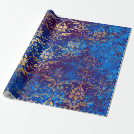 Gold Scroll Work Flowers op Blue Cadeaupapier