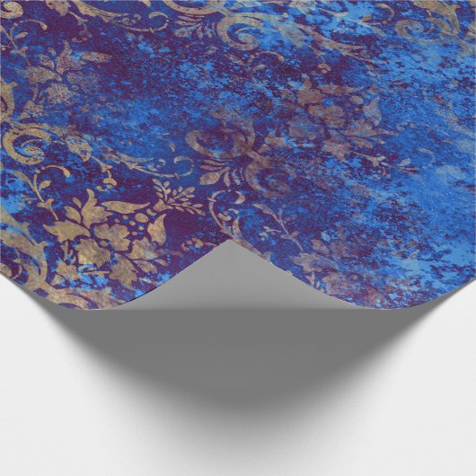 Gold Scroll Work Flowers op Blue Cadeaupapier (Hoek)