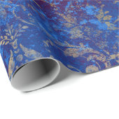 Gold Scroll Work Flowers op Blue Cadeaupapier (Rol Hoek)