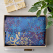 Gold Scroll Work Flowers op Blue Decoupage Tissuepapier (Geschenk)