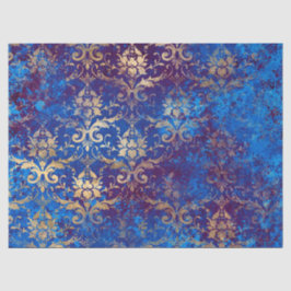 Gold Scroll Work Flowers op Blue Decoupage Tissuepapier