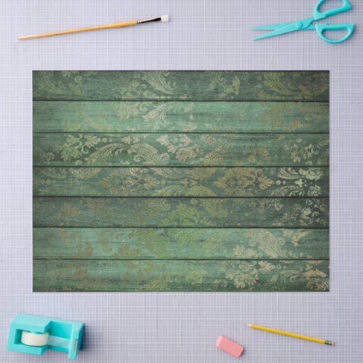 Gold Scrollwork bij groene houtontkoppeling Tissuepapier (Craft)