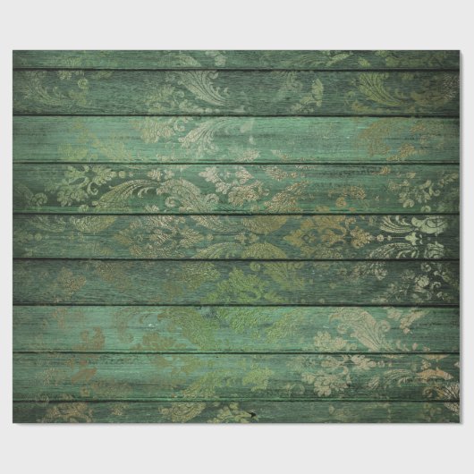 Gold Scrollwork op groen hout Cadeaupapier (Vlak)