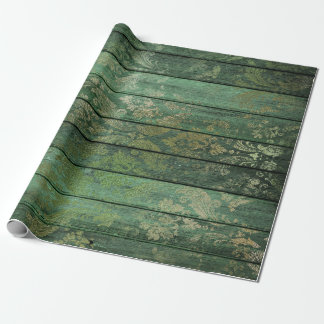 Gold Scrollwork op groen hout Cadeaupapier
