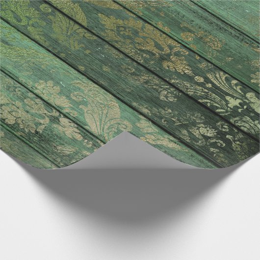 Gold Scrollwork op groen hout Cadeaupapier (Hoek)