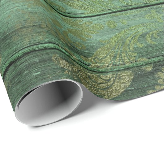 Gold Scrollwork op groen hout Cadeaupapier (Rol Hoek)