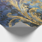 Gold Scrollwork op Paars en blauw Cadeaupapier (Hoek)