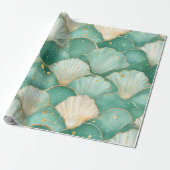 Gold Sea Shell Wave Pattern in Aqua Teal Cadeaupapier (Uitgerold)