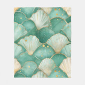 Gold Sea Shell Wave Pattern in Aqua Teal Fleece Deken (Voorkant)