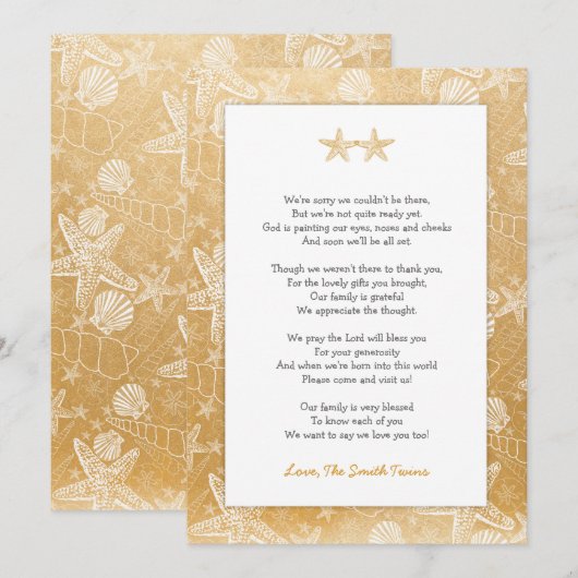 Gold Sea Shells Zeesterren neutrale Tweeling bedan Kaart (Voorkant / Achterkant)