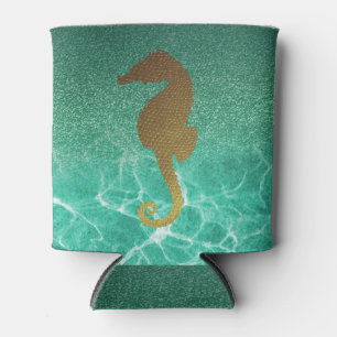 Gold Seahorse en Turquoise Glitter Koelbox Blikjeskoeler