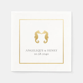 Gold Seahorse Personalized Beach Wedding Servet