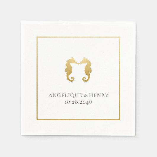 Gold Seahorse Personalized Beach Wedding Servet (Voorkant)
