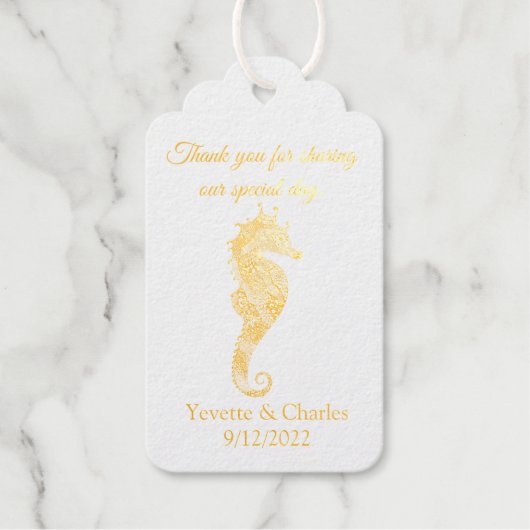 Gold Seahorse Weddenschap Bedankt Cadeaulabels (Voorkant)