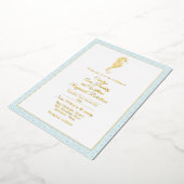 Gold Seahorse with Aqua Lijst Wedding Folie Uitnodiging (Gedraaid)