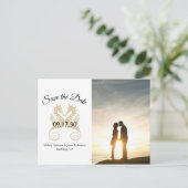 Gold Seahorses Tropical Wedding Datum opslaan Foto Aankondigingskaart (Staand voorkant)