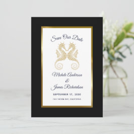 Gold Seahorses Tropical Wedding Save the Date
