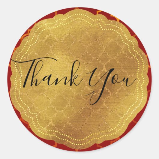 Gold Seal Folie Fiery Red Indian Moroccan Wedding Ronde Sticker (Voorkant)