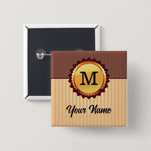 Gold Seal met monogram en naam Gepersonaliseerd Vierkante Button 5,1 Cm (Voorkant /achterkant)