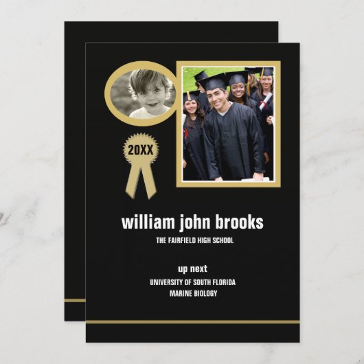 Gold Seal Photo Afstuderen Aankondiging/Uitnodigin Kaart (Voorkant / Achterkant)