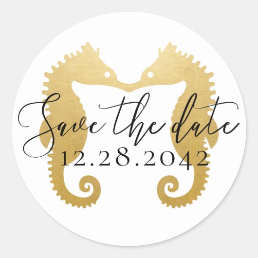 Gold Seapaarden Kissing Beach Weddenschap Save the Ronde Sticker (Voorkant)