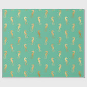 Gold Seapaarden op Turquoise/Aquamarine Cadeaupapier (Vlak)